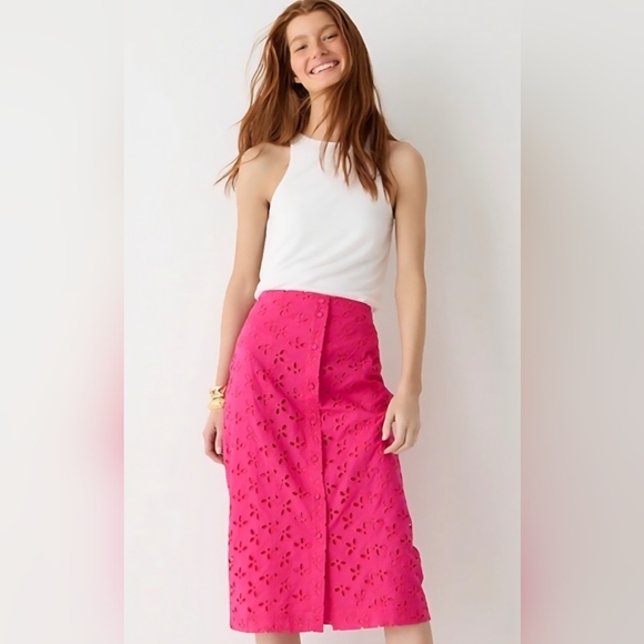 J. Crew Dresses & Skirts - J. Crew Vibrant Pink Eyelet Pencil Skirt